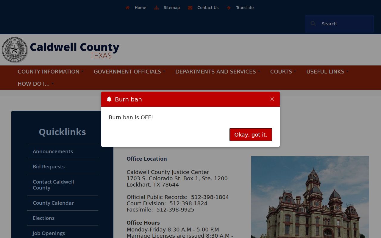 Caldwell County Clerk misdemeanor court case records