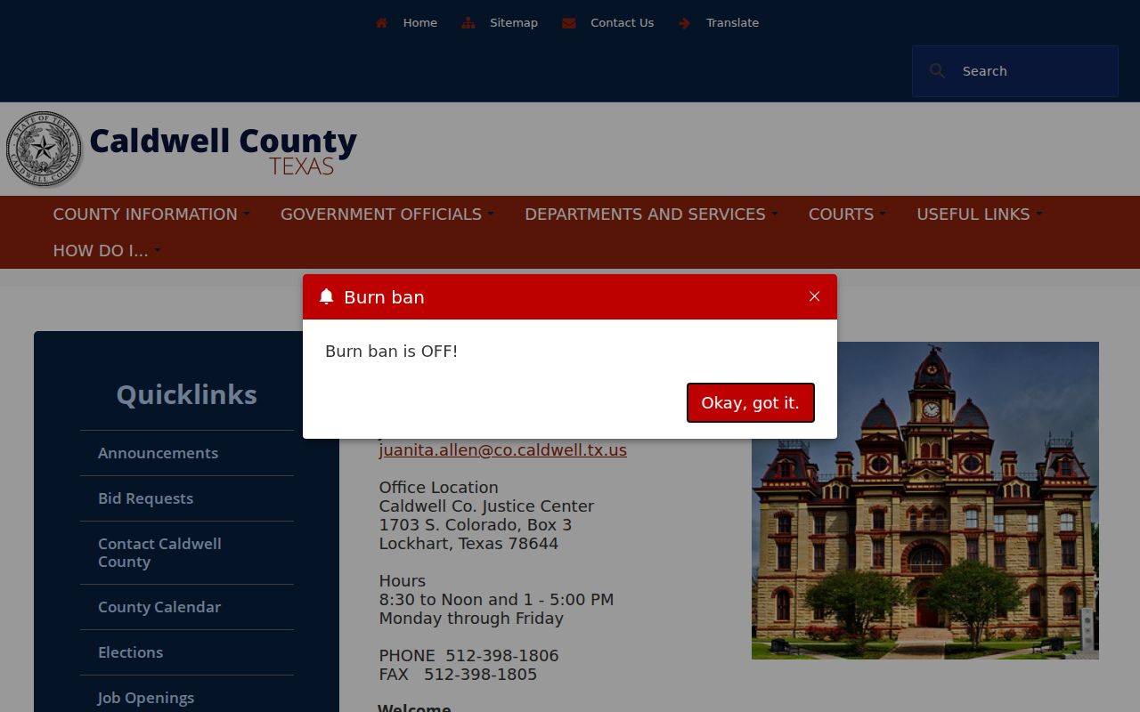 Caldwell County District Clerk felony case record contacts