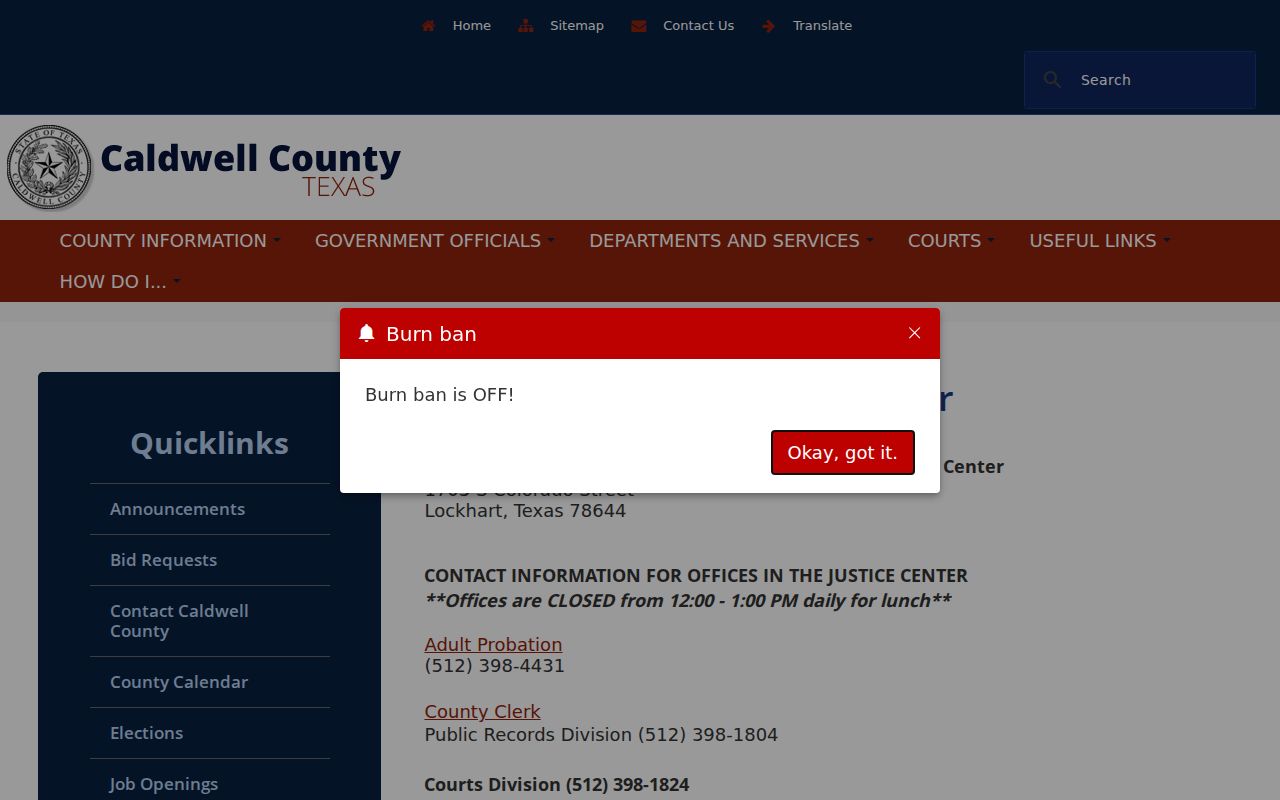 Caldwell County court case records at the Justice Center