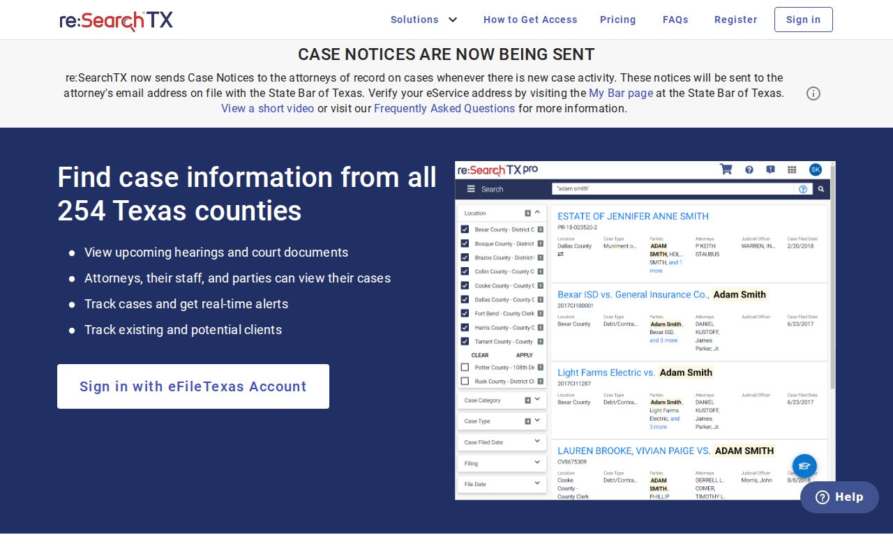 re SearchTX entry for Caldwell County court case lookup