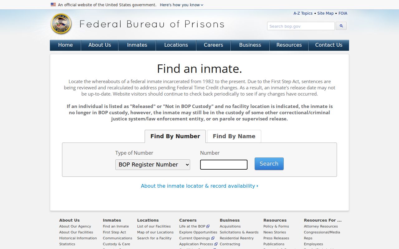 Federal Bureau of Prisons custody locator for Caldwell County searches