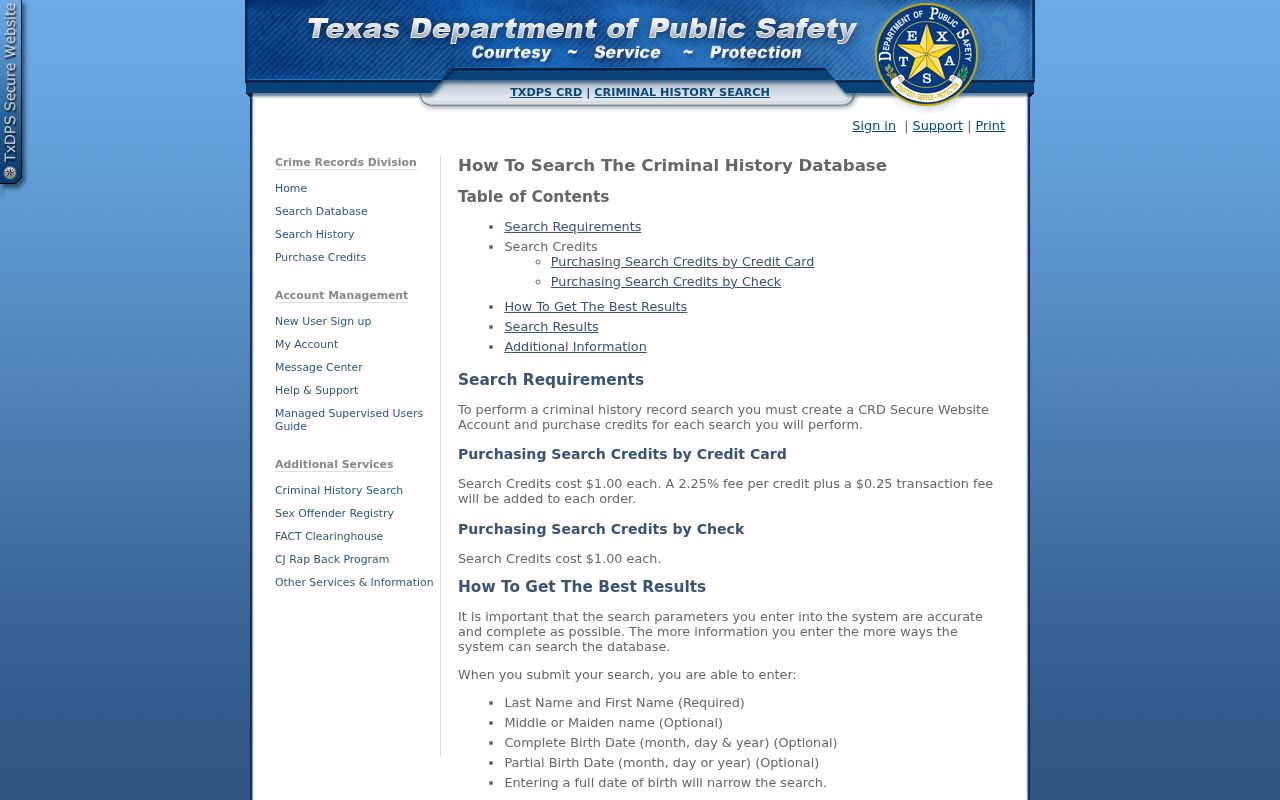 Texas DPS CCH search help for Caldwell County record searches