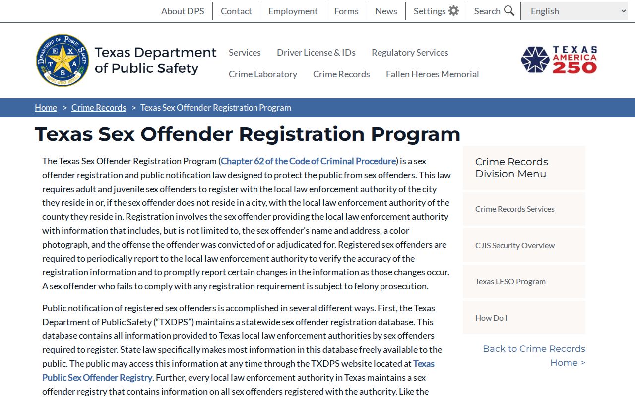 Texas DPS Caldwell County sex offender registration program